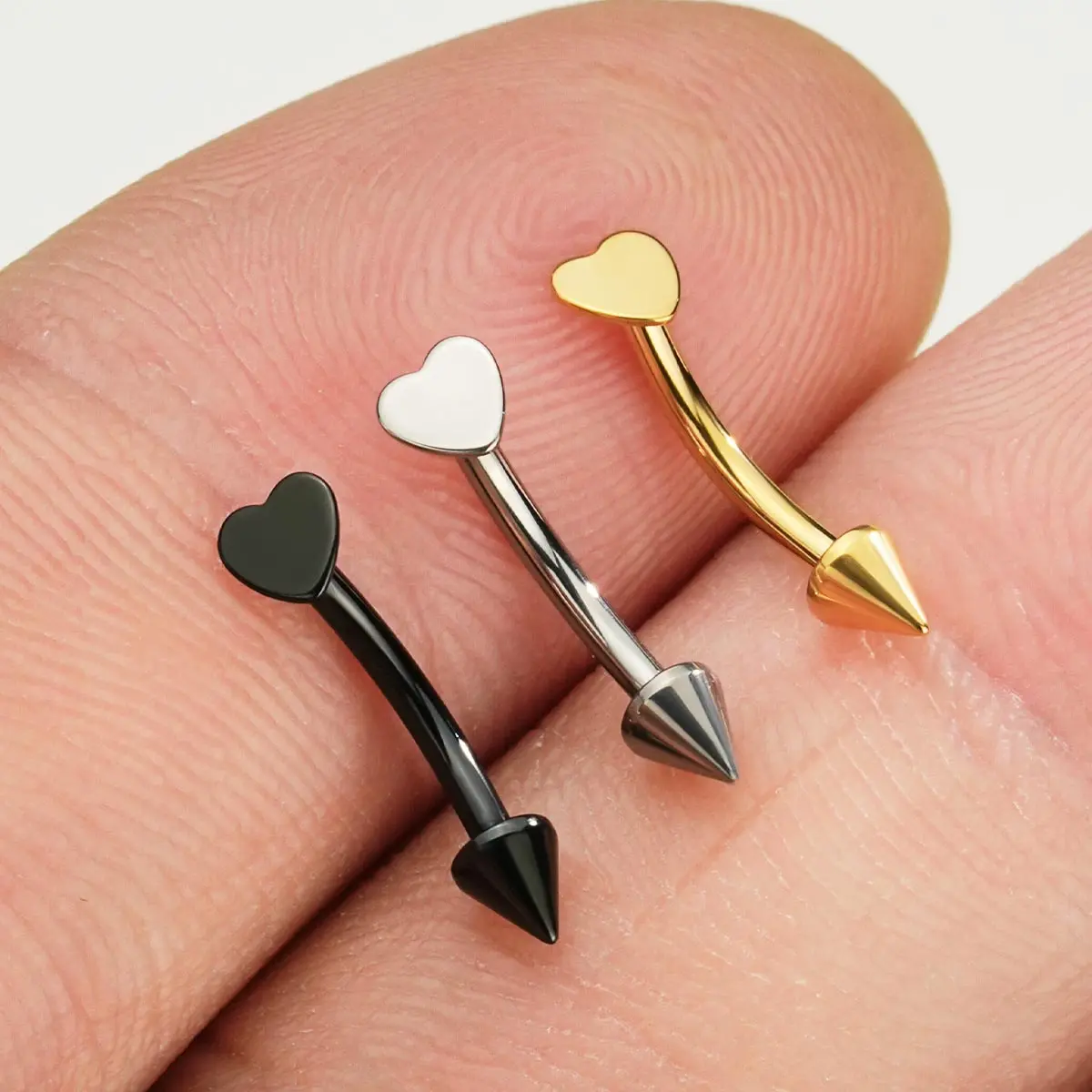 OUFER BODY JEWELRY 16G Hypoallergenic Titanium Flat Heart & Spike Body Piercing Jewelry - Unisex Rings for Side Labret, Eyebrow, Rook, Daily Wear (Gold, Black, Silver), Labret Piercing, Body-Safe Piercing Jewelry