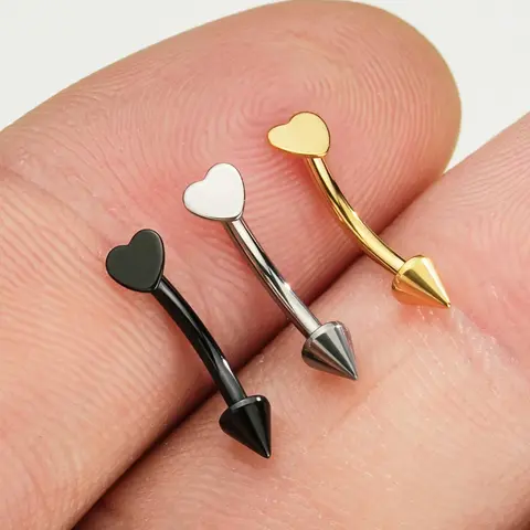 OUFER 16G Titanium 6Al4V 8mm Hypoallergenic Flat Heart & Spike Labret Piercing Jewelry - Unisex Rook Ring for Eyebrow Daily Wear, Body-Safe Gold/Black/Silver Fashion Body Art Accessories