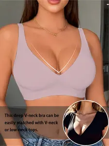 1PCS EssElegance Wireless Women's Comfortable Push Up Bralettes Seamless Tshirts Bras Deep V Everyday Bras for All Seasons Minimalist Lingerie Seamless Vneck Bra