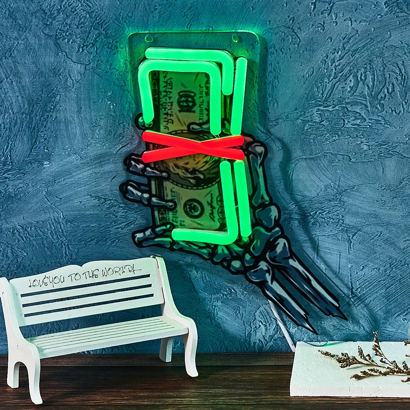 Cute Neon Light with Print, Neon Sign, Neon Lamps, Acrylic Light, Indoor Bedroom Wall Decor, Cyberpunk Style Game Room Lamp, Skeleton Lamp, USB Powered with On-Off Switch, 9.8x7.5 Inch