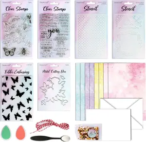 Desecraft Watercolor Rubber Stamp Set Stencil Ink Card Making Beginner Stamper Card Kit