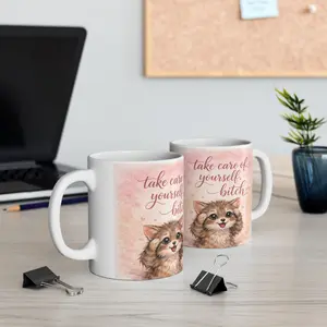 Snarky Watercolor Raccoon Kitten Encouragement Mug Ceramic Mug