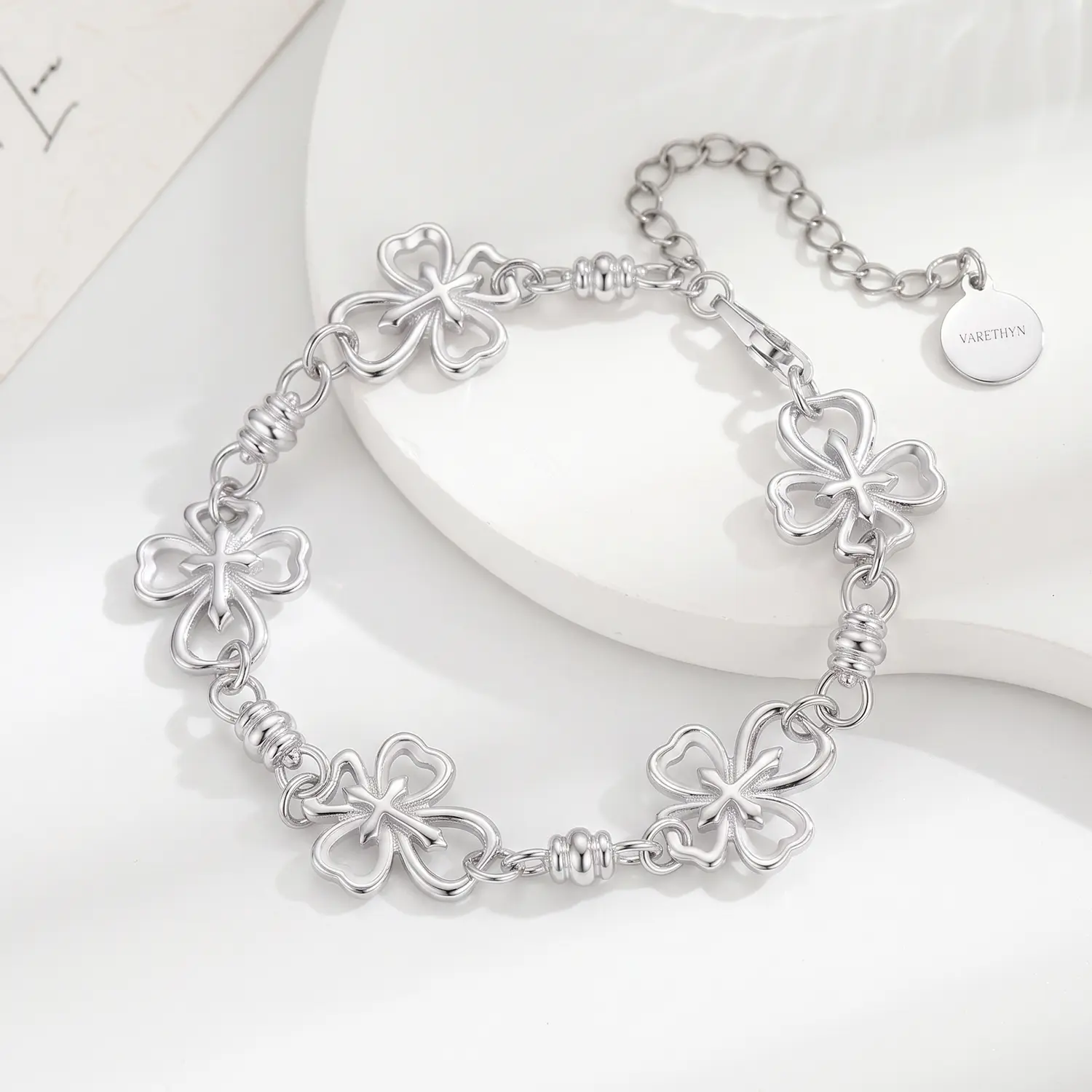 Lucky Four Leaf Clover Cross Bracelet | Silver Tone Charm Jewelry for Women Gift