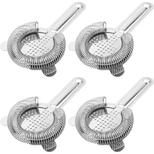 4 Pack 6.5 Inches Silver Stainless Steel 2 Prong Cocktail Strainer, Professional Bartender Bar Strainer Tool Perfect for Home Bar Restaurant Use