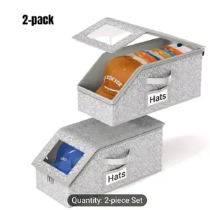 Baseball Cap Storage Box -2 Pack Stackable Hat Organizer With Zipper Holds 24 Caps Dustproof Foldable Fabric For Closet Shelf Grey