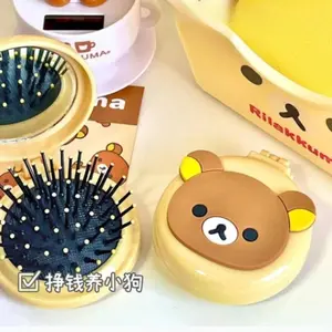 Rilakkuma Cute Folding Comb Mirror for Girls Anime Cartoon Fashion Makeup Mini Mirrors Japanese Travel Portable Cute Comb Gifts
