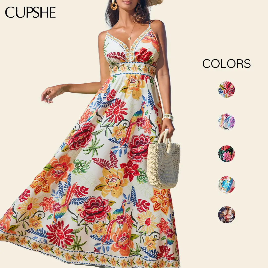 CUPSHE Women's Vibrant Oasis Tropical Maxi Dress - Square Neckline, Sleeveless, Floral Print, Back Zip Closure, Flowy Bohemian Beach Outfit, Casual Wear, Yellow Birthday Women's Clothes #tiktokshopmemorialday - TikTok Shop CUPSHE Women's Vibrant Oasis Tropical Maxi Dress - Square Neckline, Sleeveless, Floral Print, Back Zip Closure, Flowy Bohemian Beach Outfit, Casual Wear, Yellow Birthday Women's Clothes #tiktokshopmemorialday - TikTok Shop