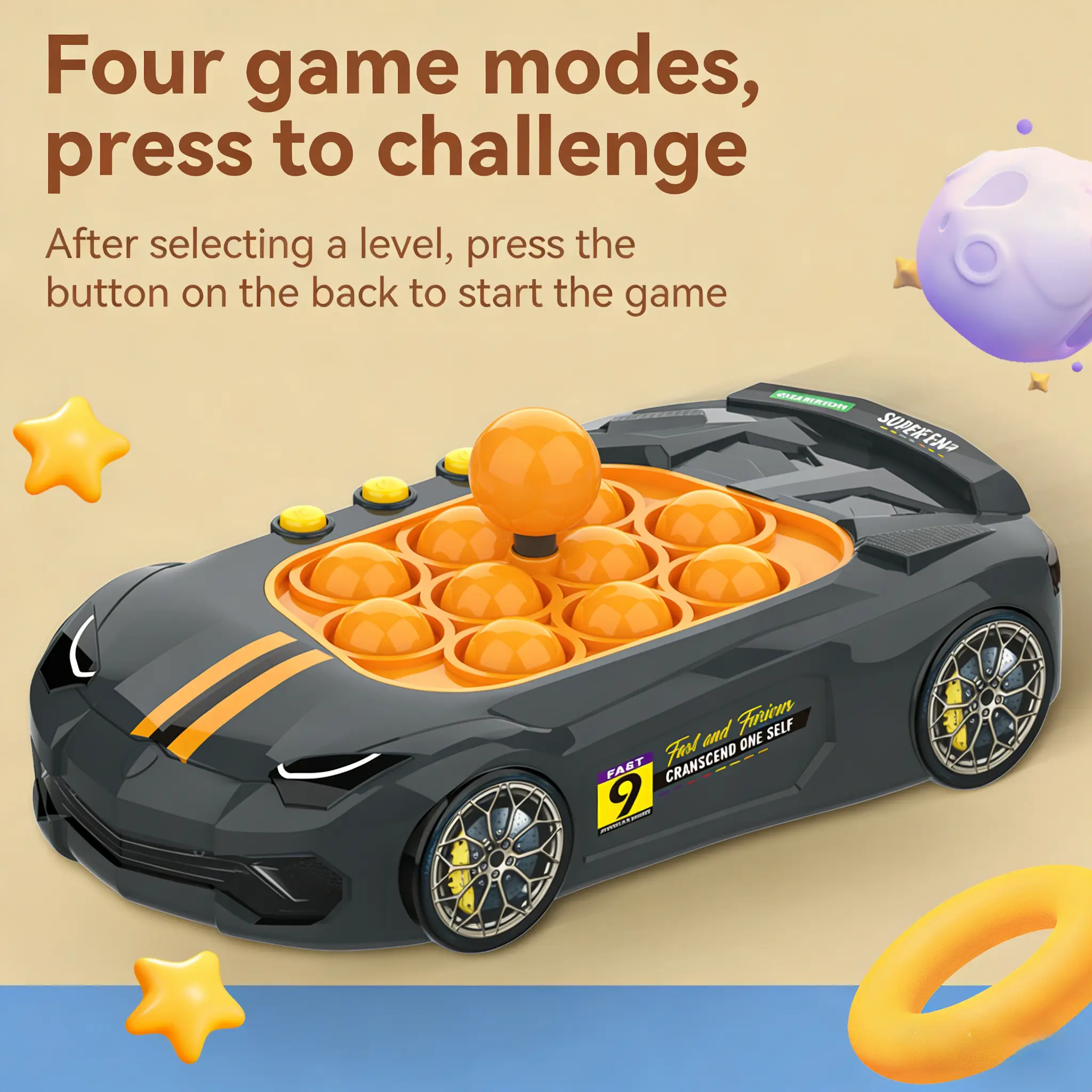 Car Shape Pop It Game Console , Reaction Speed Training Toy with DIY Stickers, Interactive Sensory Fidget Toy,fidget kid, Portable Desktop Pop Game,light up pop it,（Batteries Not Included）