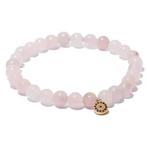 LA LUNA LOS ANGELES Rose Quartz Bead Bracelet with Sterling Silver Evil Eye Charm