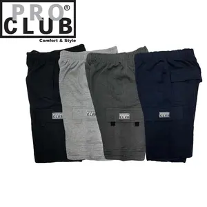 PROCLUB Men's Cargo shorts.  Heavyweight Cargo Sweat Shorts Fleece Shorts PRO CLUB Hip Hop Shorts Casual Sweatshorts Cotton Casual Plain Black Gray Navy Charcoal Menswear Elastic Polyester Relaxed Fit Underwear Utility Tropical