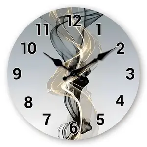 10 Inch 2D Flat Modern Nordic style wooden art wall clock, silent wall clock with luxury abstract Golden ribbon design, suitable for decoration in living room, bedroom, kitchen, office, home decoration, Christmas, New Year, Valentine's Day gift