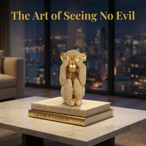 Gold See No Evil Monkey Resin Statue, Sparkling Beaded Primate Decor, Luxury Three Wise Monkeys Figurine, Modern Home Accent, Tabletop Shelf Ornament, Decorative Figurines, Modern Home Decoration, Home Decor Piece