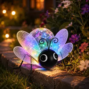 Colorful LED Bee Garden Lights—adorable outdoor decorative lights featuring iridescent crystal balls, perfect for decorating fairy-tale garden paths on patios, lawns, and flower beds, as well as for Halloween and spring and summer decorations