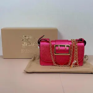 Pre-owned BURBERRY Calfskin Shoulder Bags Pink Metallic Leather Mini Buckle Phone Bag qiqicj6728
