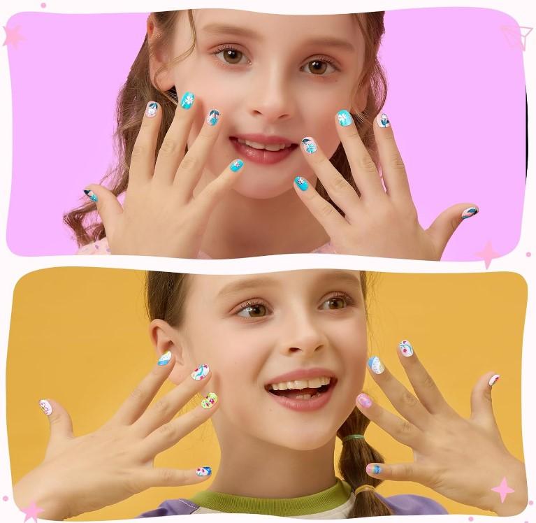 Teenitor 216pcs Kids Press On Nails for Girls, 9 Styles of 8-12 Years Girls Press On Nails for Kids, Full Cover Fake Nails for Little Girl, Short Acrylic Nails Set