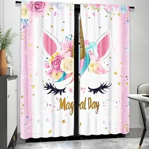 Magic Unicorn Print Curtains Set, Half-Blackout Rod Pocket Drapes, Perfect Home Decor for Living Room and Bedroom, 2 Piece