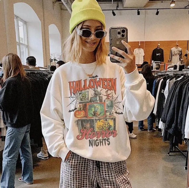 [Sale off up to 50%] Vintage Halloween Horror Night Sweatshirt Retro Horror Movie Style
