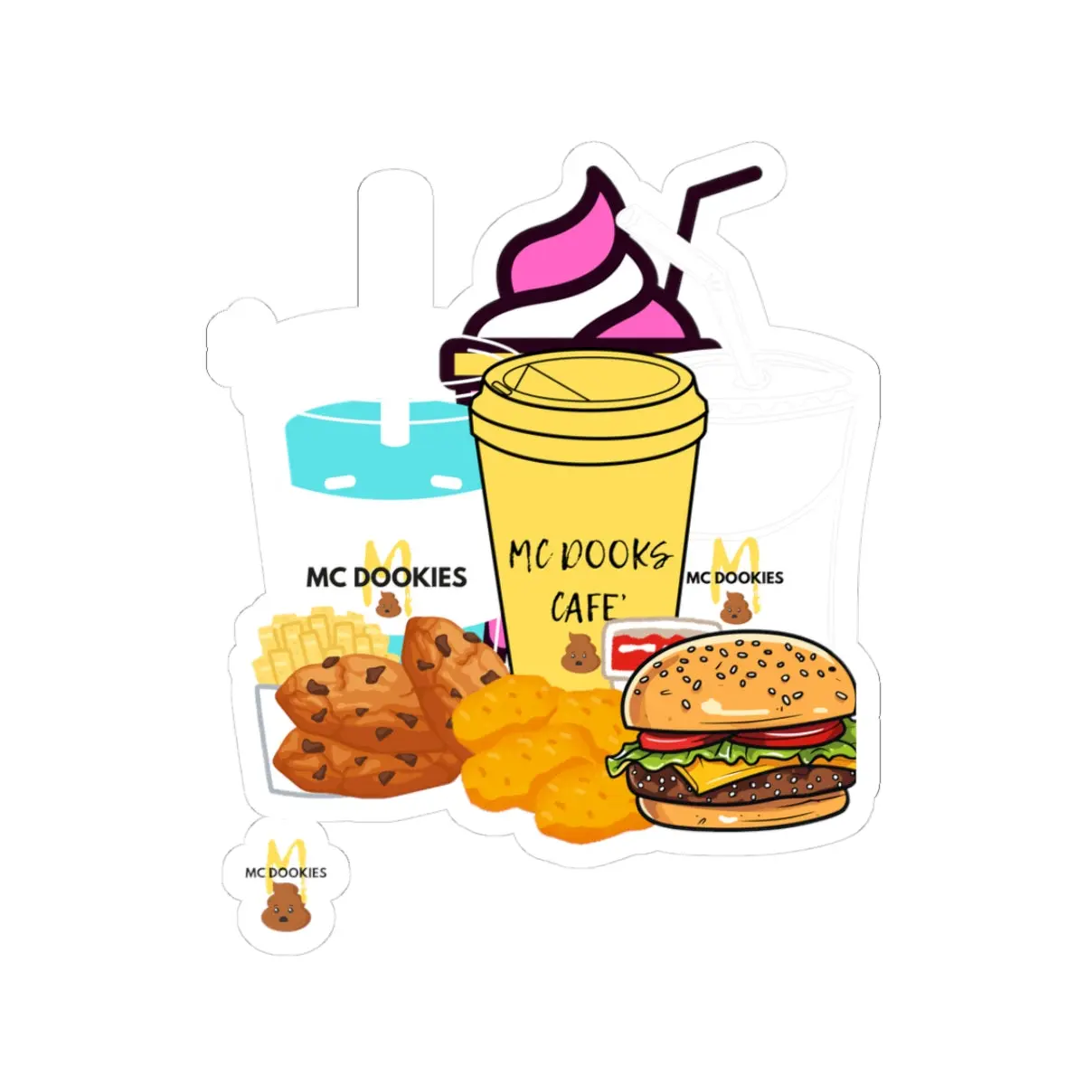 Kiss-Cut Stickers: Fun Fast Food Collection, Cute Kitchen Decor, Laptop Stickers, Gift for Foodies, Snack Lovers