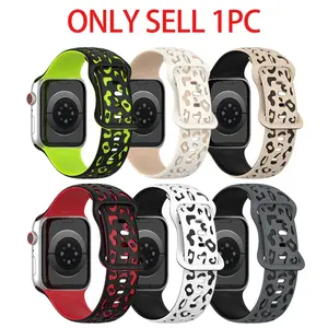 Double Color Leopard Print Durable Silicone Band Compatible with Apple Watch Series 1-11, Stainless Steel Replacement Strap for Iwatch, Smart Watch Straps, Accessories