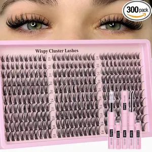 Lash Clusters Kit Wispy Eyelash Clusters Lashes Natural DIY Lash Extension Kit 10-16mm Cluster Eyelash Extensions Kit 300pcs C Curl Individual Lashes Cluster Eyelash
