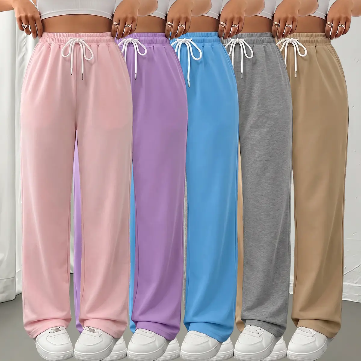 JOGWAVE 5PCS Women’s High-Waisted Wide-Leg Yoga Pants – Stretch fabric, with pockets, designed for curvy figures and plus-size women; business-casual long pants, stylish for everyday wear EverGoing 2026