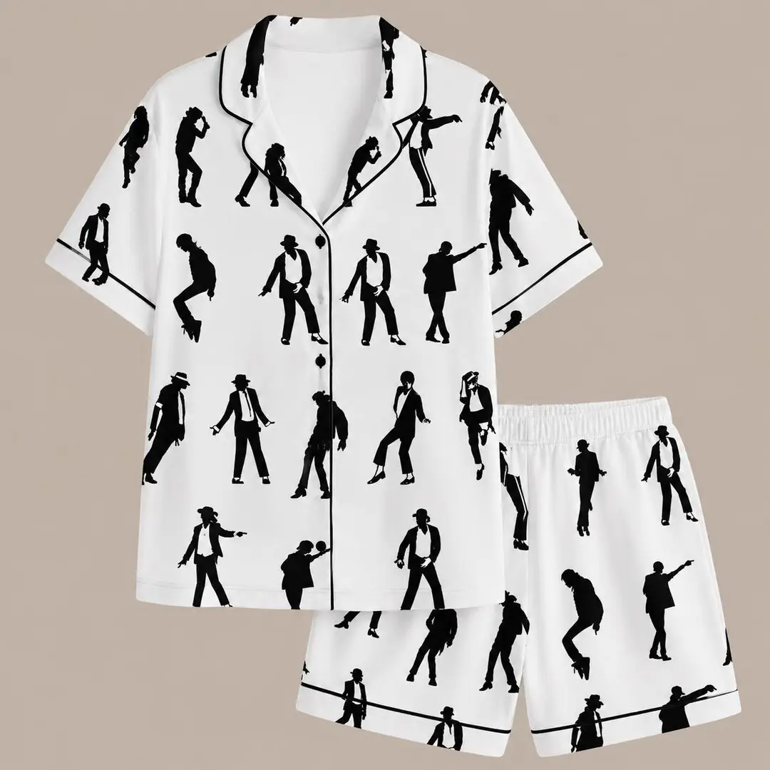 Satin Pajama Set, Pop Music Dancer Print Sleepwear, Unisex Lounge Set