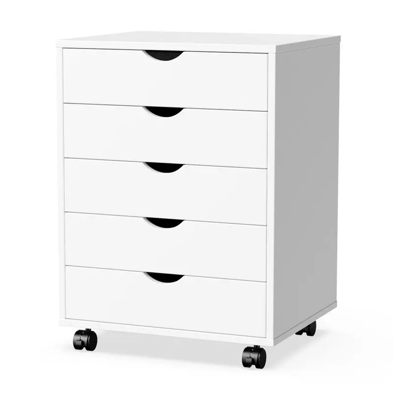 5 Drawer Chest Wood File Cabinet Rolling Organization Storage Dresser with Wheels for Home Office