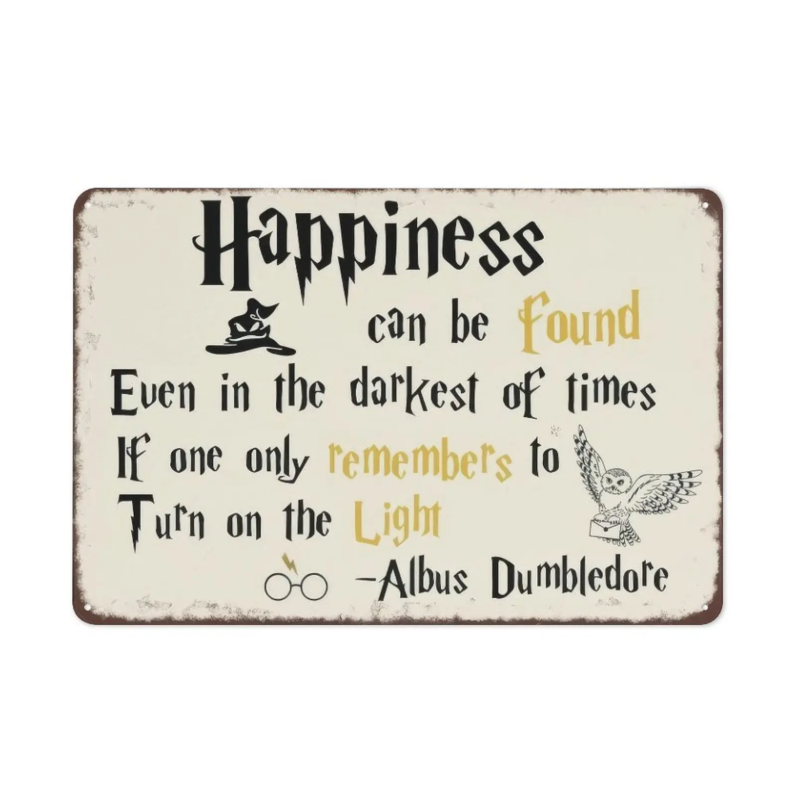 Retro Wizard Style Tin Sign Magic Themed Metal Wall Art - Motivational Darkness & Light Quote - Quote Sign for Home Theater & Study Room Decor 8x12 Inch