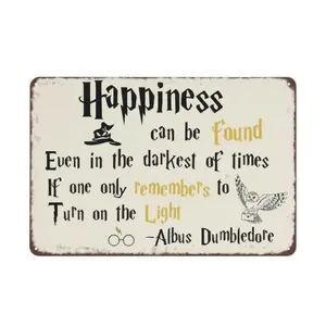 Retro Wizard Style Tin Sign Magic Themed Metal Wall Art - Motivational Darkness & Light Quote - Quote Sign for Home Theater & Study Room Decor 8x12 Inch