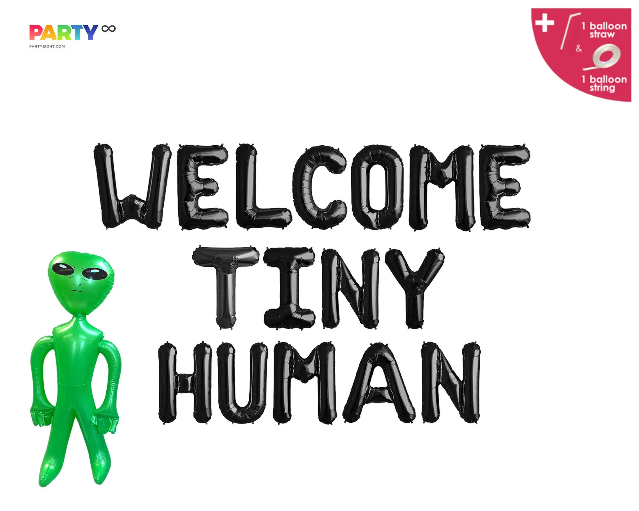 Welcome Tiny Human Balloon Banner | Alien Space Baby Shower Theme Banner | Outer Space Birthday Banner | Alien Baby Shower