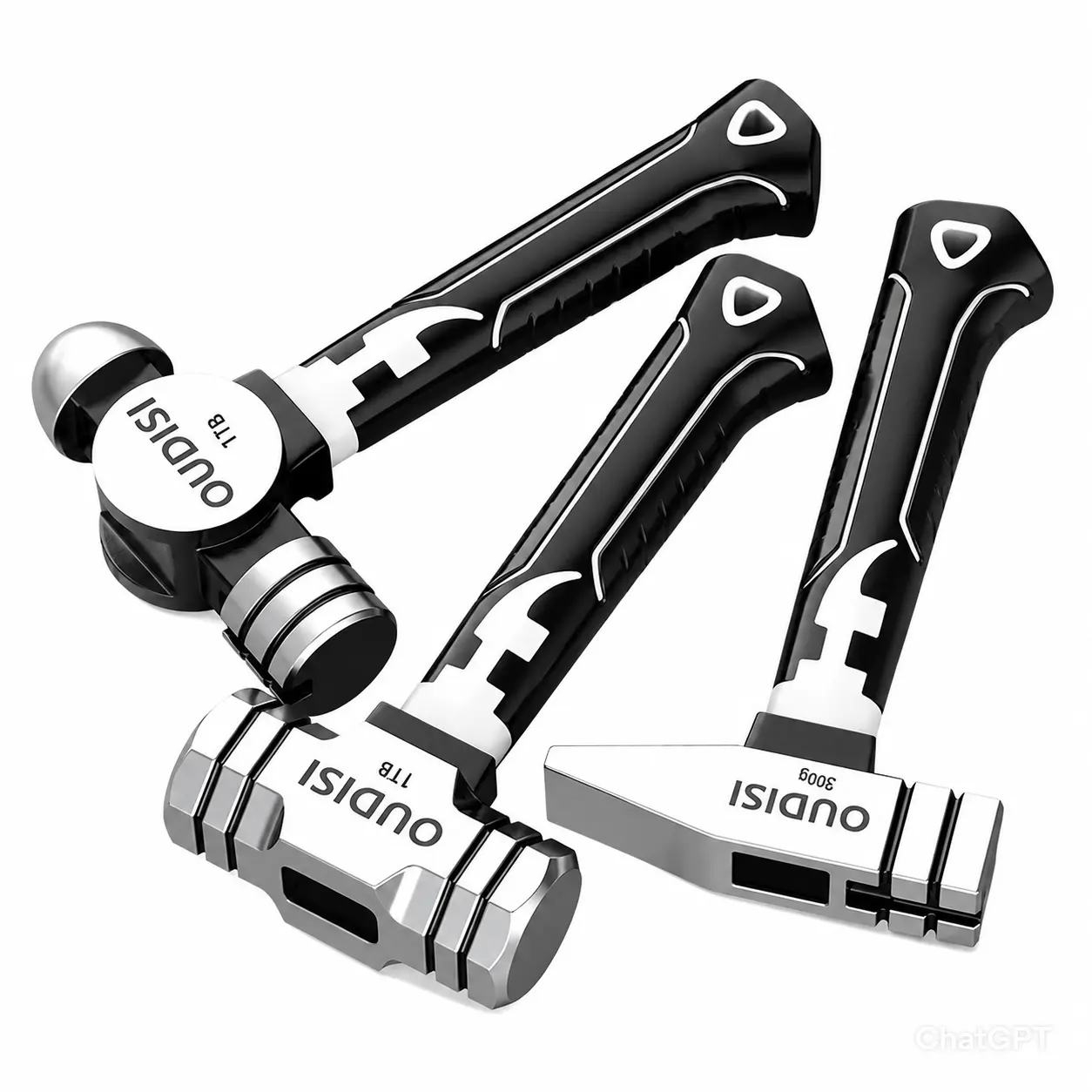 OUDISI 3-Piece Mini Metal Hammer Set - Short-Handle High Carbon Steel Hammers with Ergonomic Shock-Absorption Handles for Woodworking, Household Use
