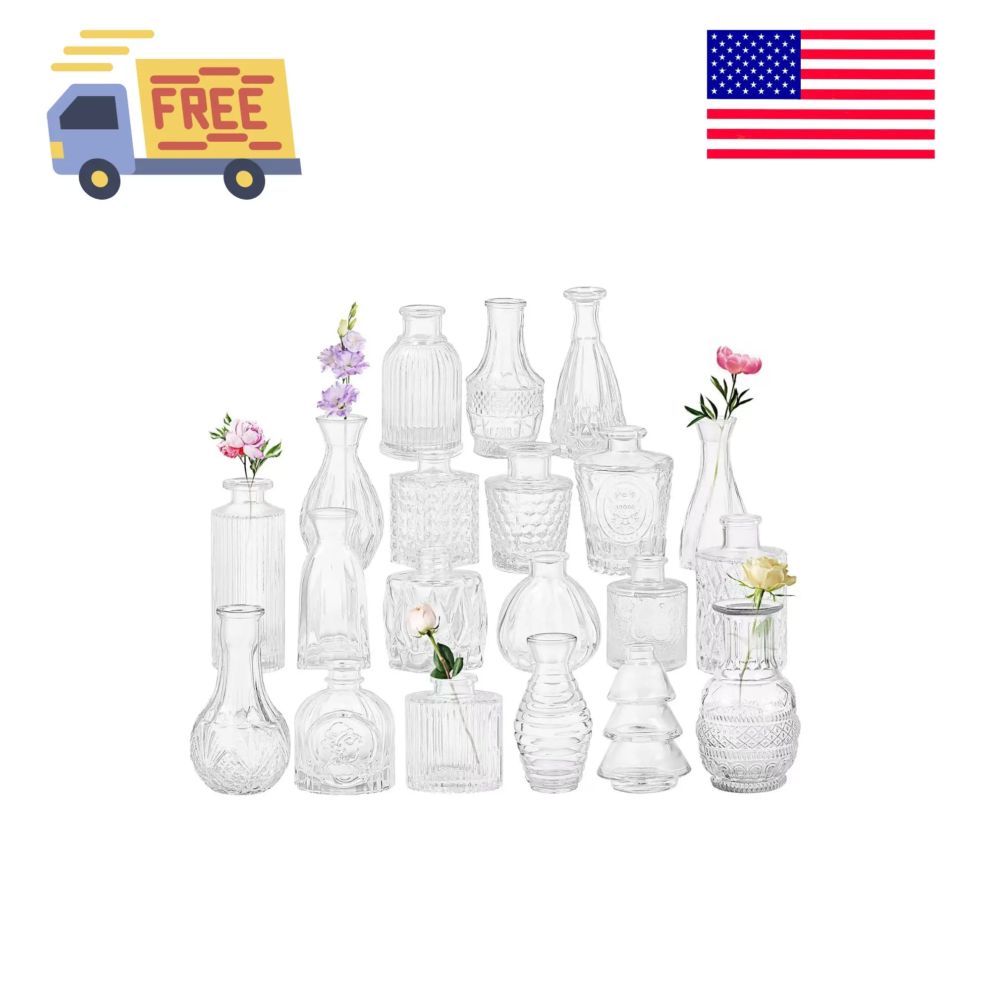 Set of 20 Glass Bud Vases,Small Clear Vases,Wedding Centerpiece Table Decorations