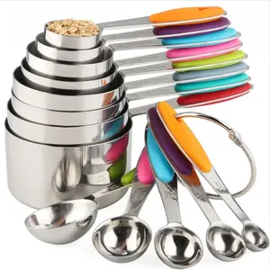 13pcs Measuring Cups and Spoons Set Stainless Steel for Cooking & Baking (8 Cups +5 Spoons, Colorful）, for Dry And Liquid Ingredients