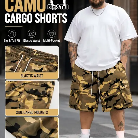 Men's Plus Size Cargo Shorts, Loose Fit Casual Summer Wear with Pockets, Beach & Outdoor Style, Multifunctional Cargo Shorts