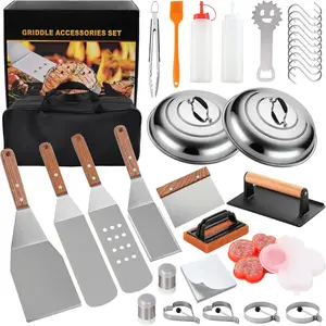 132PC Professional Griddle Accessories Kit - Heavy Duty Stainless Steel Grill Spatula Set for Grill Griddle Hibachi Flat Top Outdoor Cooking - Great Grill Gift on Birthday Wedding