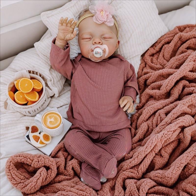 Reborn Dolls Eyes Closed 19 inch 48cm Realistic Reborn Baby Dolls Soft Cloth Body Newborn Babies with Set Clothes Painted Hair Chubby Face Doll Toy for Age 3+