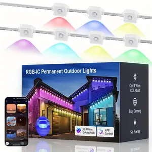 IP67 Permanent outdoor lights, 150FT/100FT/50FT intelligent RGBIC outdoor LED lights, music synchronization/remote control/wireless APP control/voice control, suitable for house decoration, courtyard decoration, Christmas and other holiday decorations.