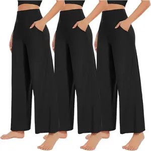 3 Pack Women's Wide Leg Pants with Pockets High Waist Loose Sweatpants Casual Lounge Yoga Workout PalazzoGift