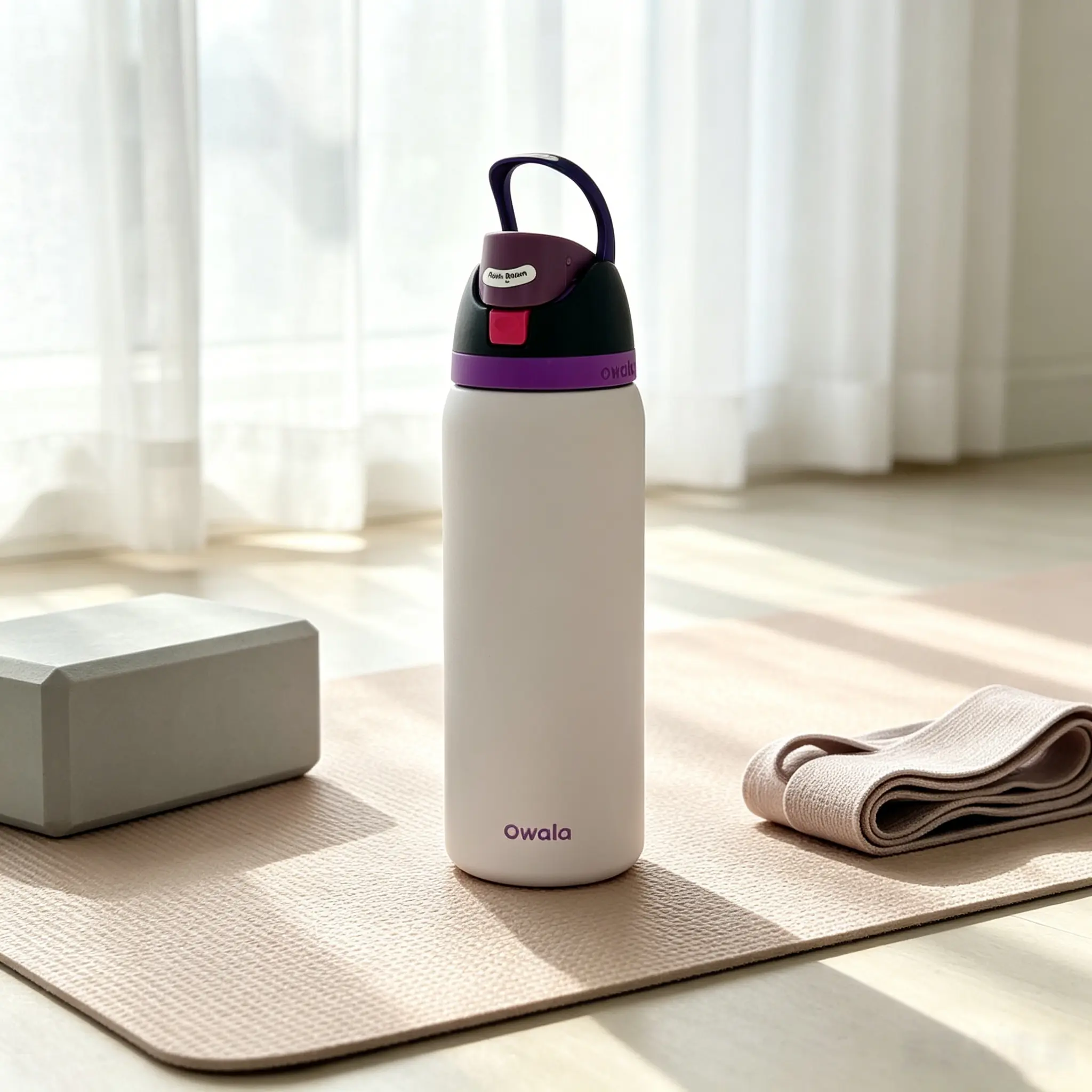 Owala 32oz Matte White Solid FreeSip Water Bottle, Black Purple Colorblock Flip Lid Leakproof Insulated Stainless Steel Cup, Keeps Ice Cold 24 Hours for School, Gym & Daily Commute Drinkware Flasks Bottled Portable Mug Tumbler