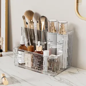 Elegant Clear Cosmetics Organizer, Makeup Tool Organizer - High-Capacity Desktop Pen Holder for Students, Home Use & Remote Control Storage