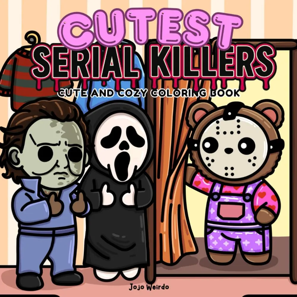Cutest Serial Killers: Adult Parody Coloring Book - 40 Hand-Drawn Illustrations, 8.5 x 8.5 Inches, Bold Easy-To-Color Linework, Soft Pastel Adorable Cozy Scenes, Dark Humor Fans - Paperback, 8.5 X 8.5-Inch Square Format, Relaxing On The Couch Or Gifting