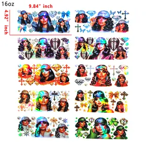 (F10) Holographic 10pcs Black girl UV DTF Cup Wraps for 16OZ tumblers Waterproof Acrylic Wraps for Cups Glasses &Smooth Objects Vivid Colors Strong Adhesion CustomizableStickers Decal Sticker Art Crafts Kit