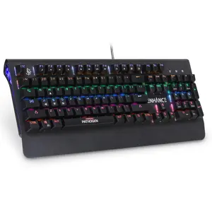 Mechanical Gaming Keyboard for PC Video Game, Home Office & Coding - Blue Tactile Switches, Rainbow LED Light, 7 Lighting Effects