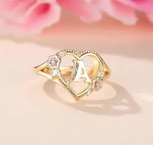 love heart opening ring & cherry blossom & alphabet. Alphabet rings from A-z for romantic love