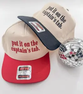 Put It On The Captain's Tab Two Tone Trucker Hat, Embroidered Script, Embroidered Baseball Hat