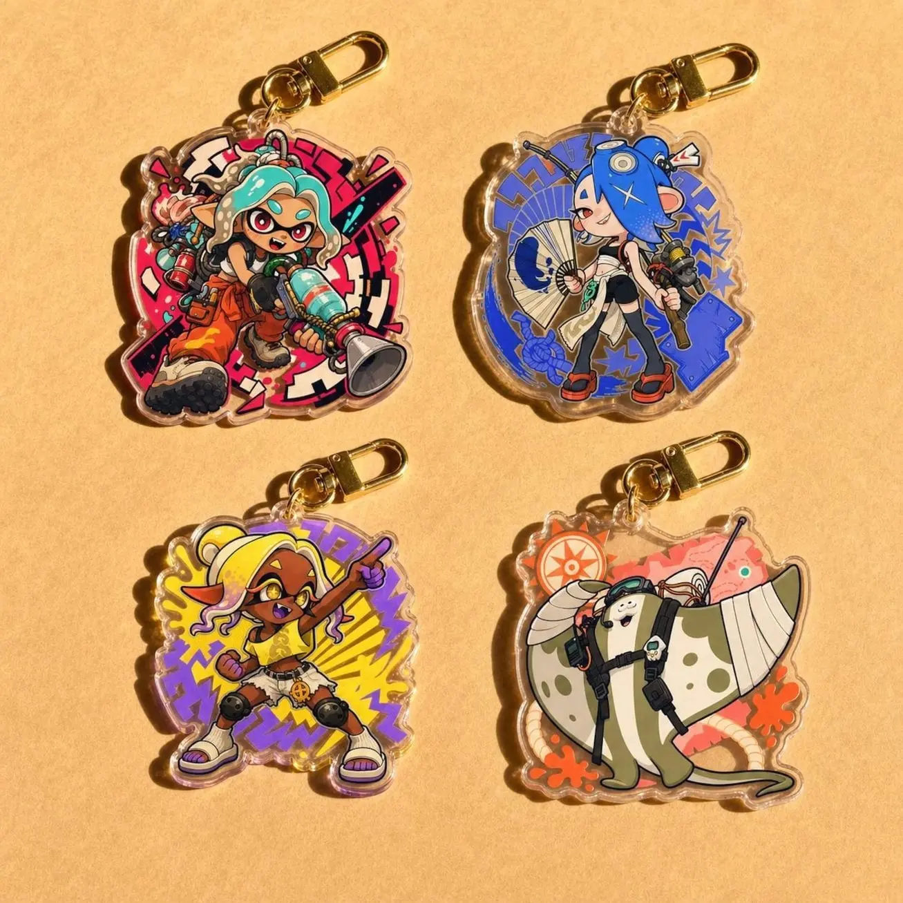 4 ops Splatoon Acrylic Keychain Charms,  Raiders Fans Gift