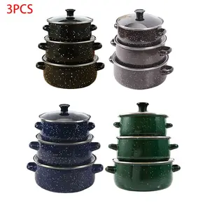 3pc Multifunctional Enamel Pot Set, Stackable Pots, Soup Pot, Stew Pot, Dishwasher Safe Non-Stick Kitchen Cookware, Compatible with Gas & Induction, Perfect for Halloween, Cooking