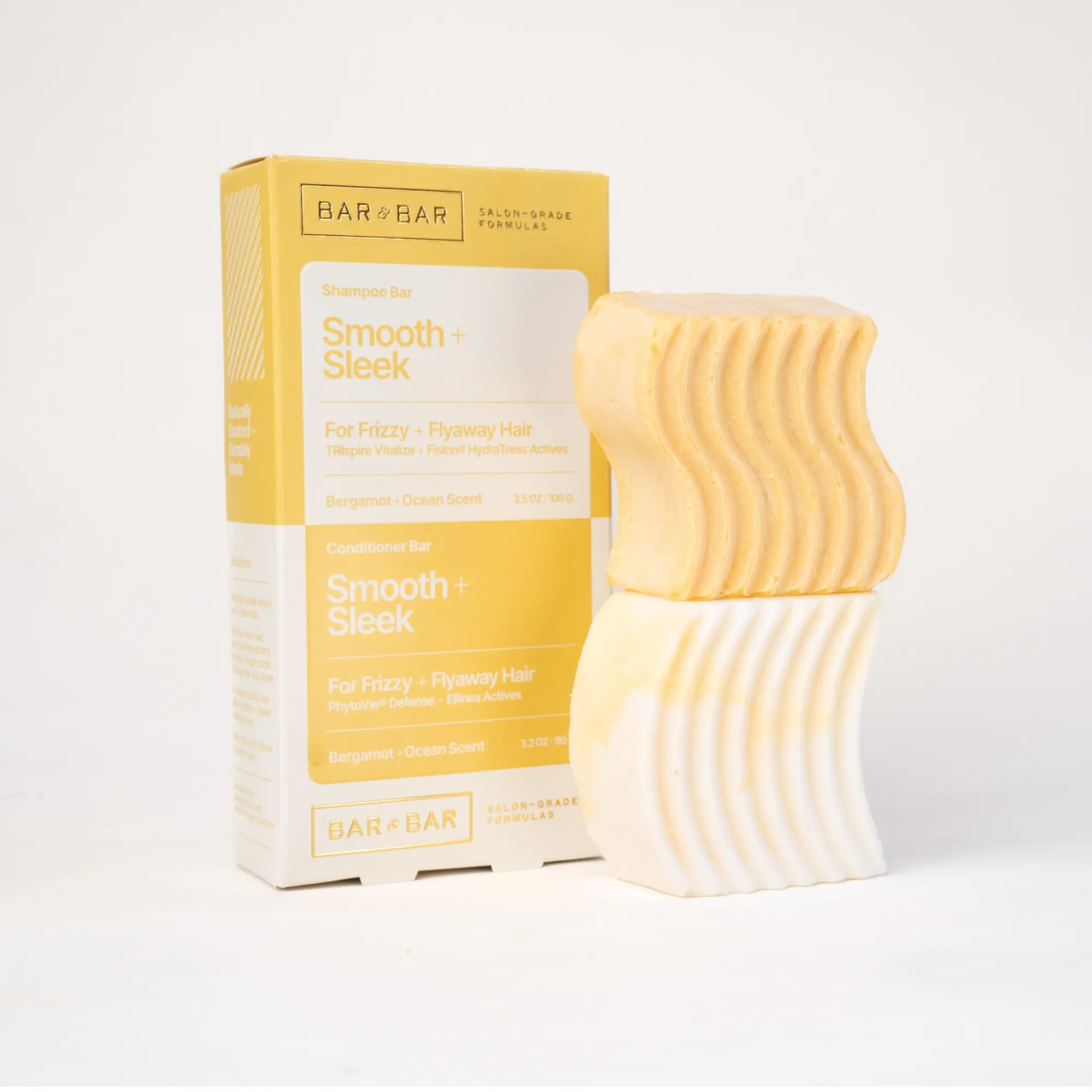 Bar & Bar Shampoo and Conditioner Bar Set – Smooth + Sleek – Anti-Frizz Solid Hair Care Duo – Frizzy Hair – Smoothing – Bergamot & Ocean