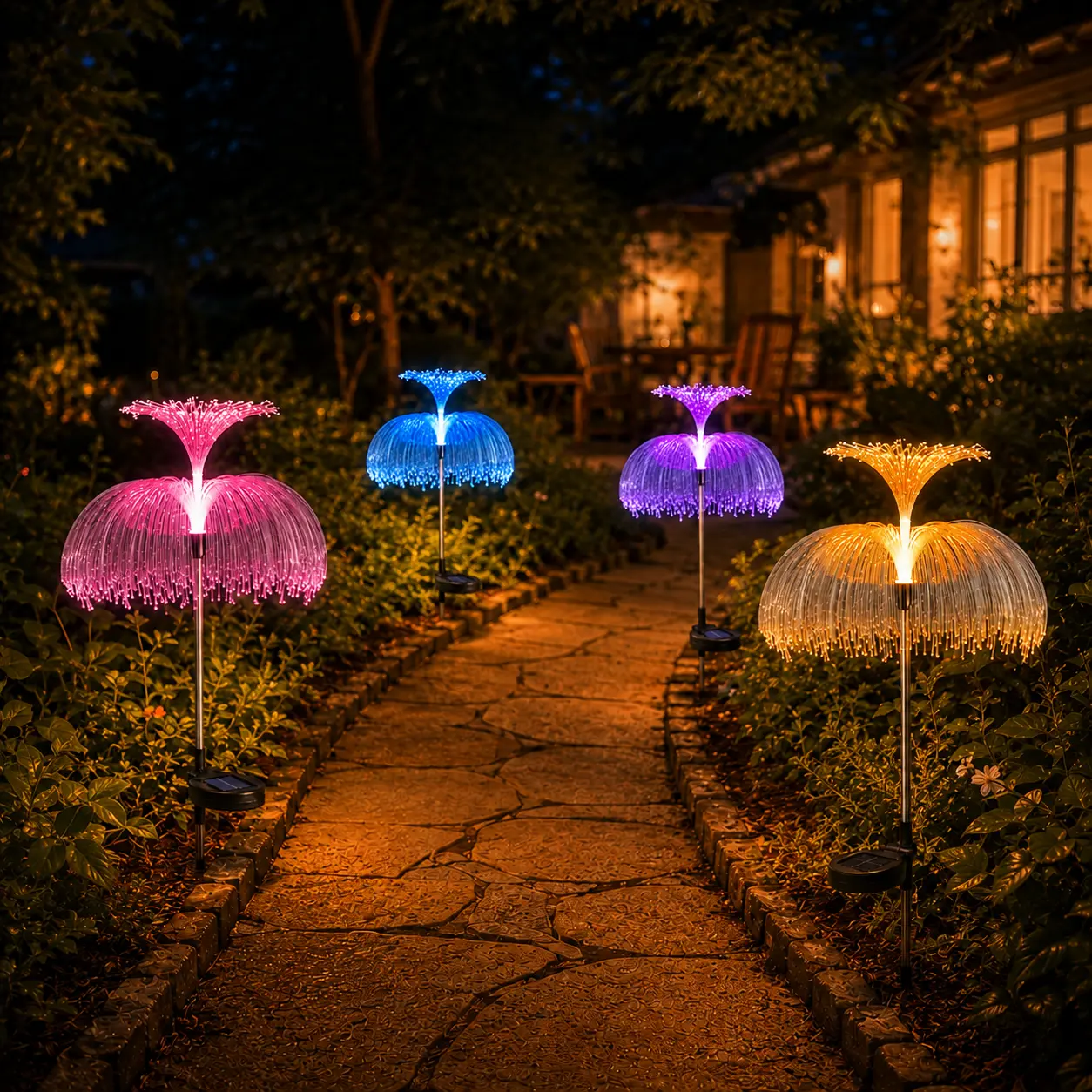 Outdoor Solar Jellyfish LED Lights—2/4/8-Pack Waterproof Garden Stake Lights, enhance your home’s curb appeal, create magical decorative effects, ambient lighting, and LED path lighting; dorm essentials, home decor, camping lights, and Christmas lights