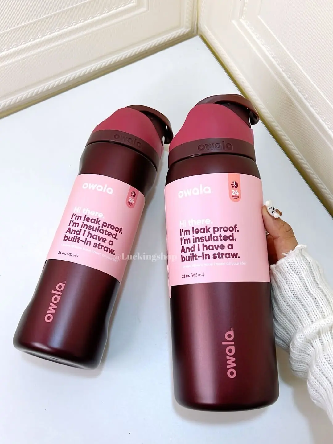 Owala Black Cherry 24oz & 32oz FreeSip Insulated Stainless Steel Water Bottle, Leak Proof Sports Bottle, Double Wall Vacuum Flask, BPA Free Reusable Water Bottle with Built-In Straw, Cold Water Bottle for Gym, Travel, Hiking, Office, School